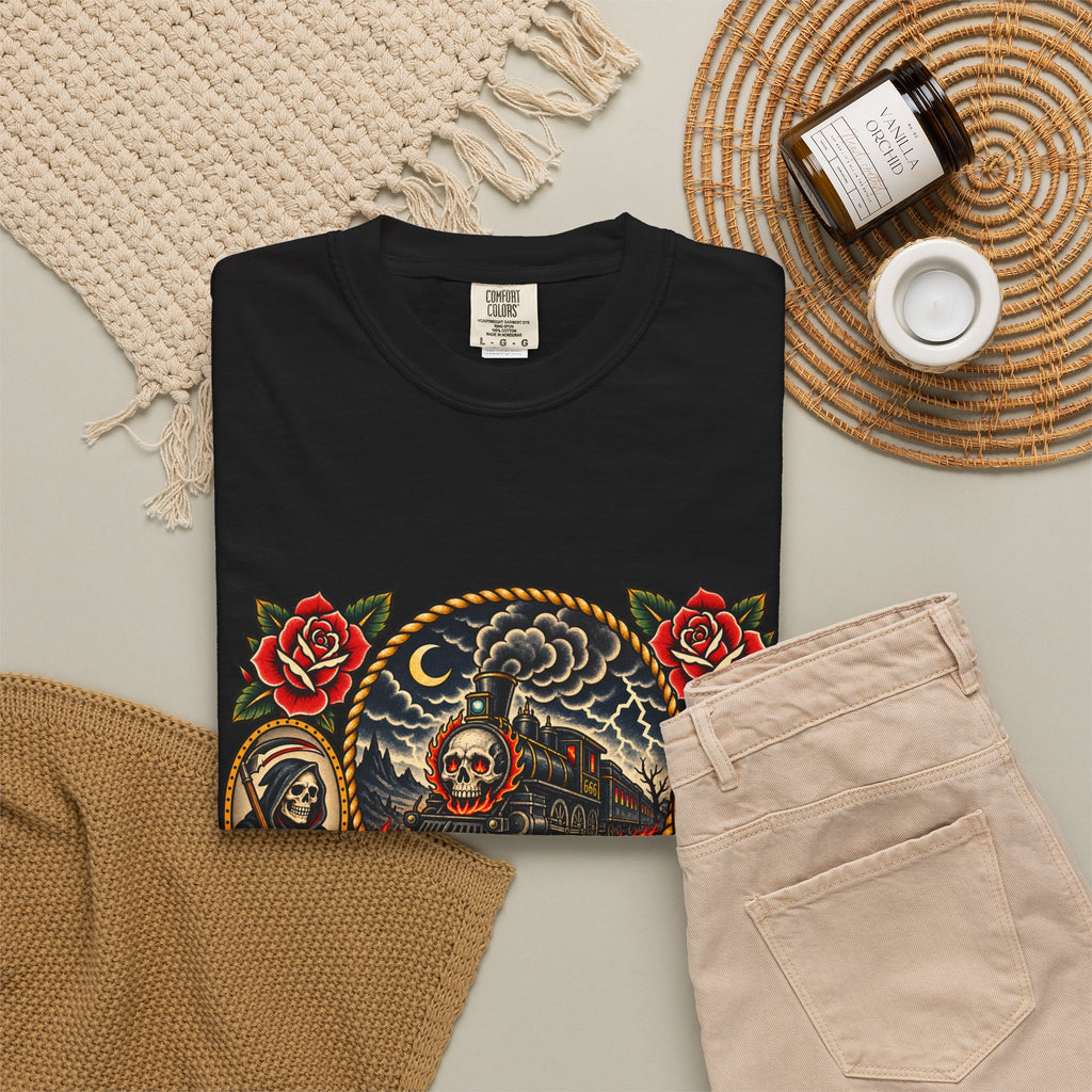 Hellbound Skull Train Tattoo Flash T-Shirt