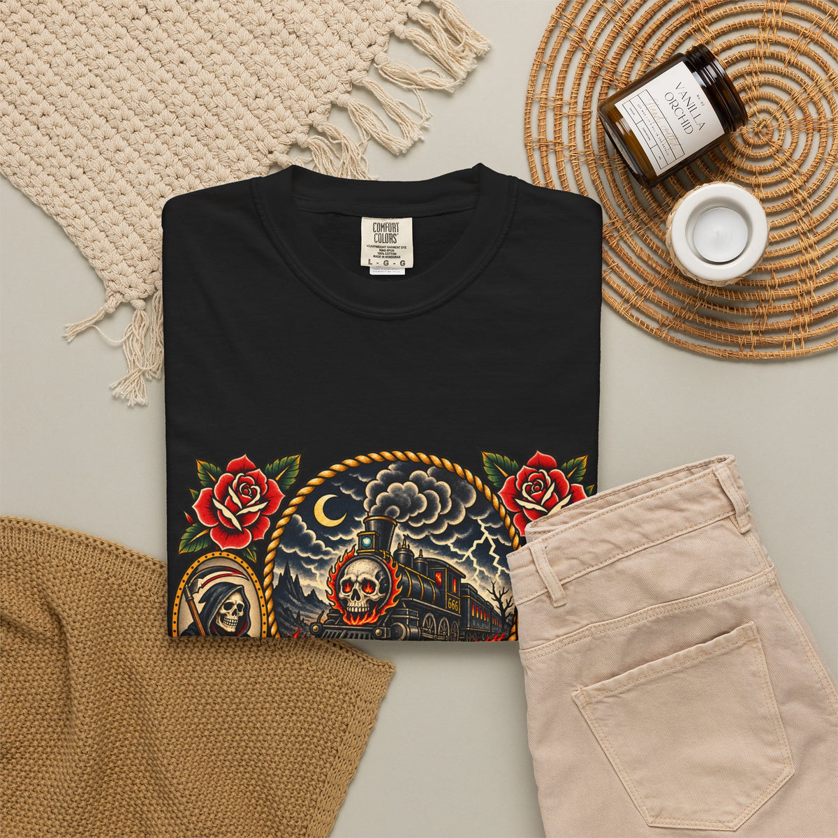 Hellbound Skull Train Tattoo Flash T-Shirt