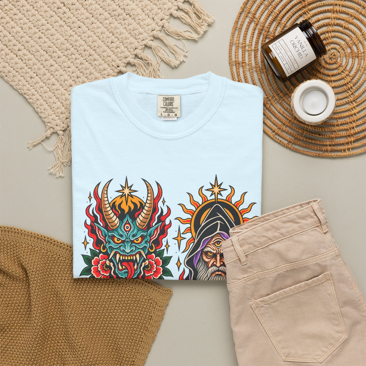 Wizard, Oni and Skull Tattoo Flash T-Shirt