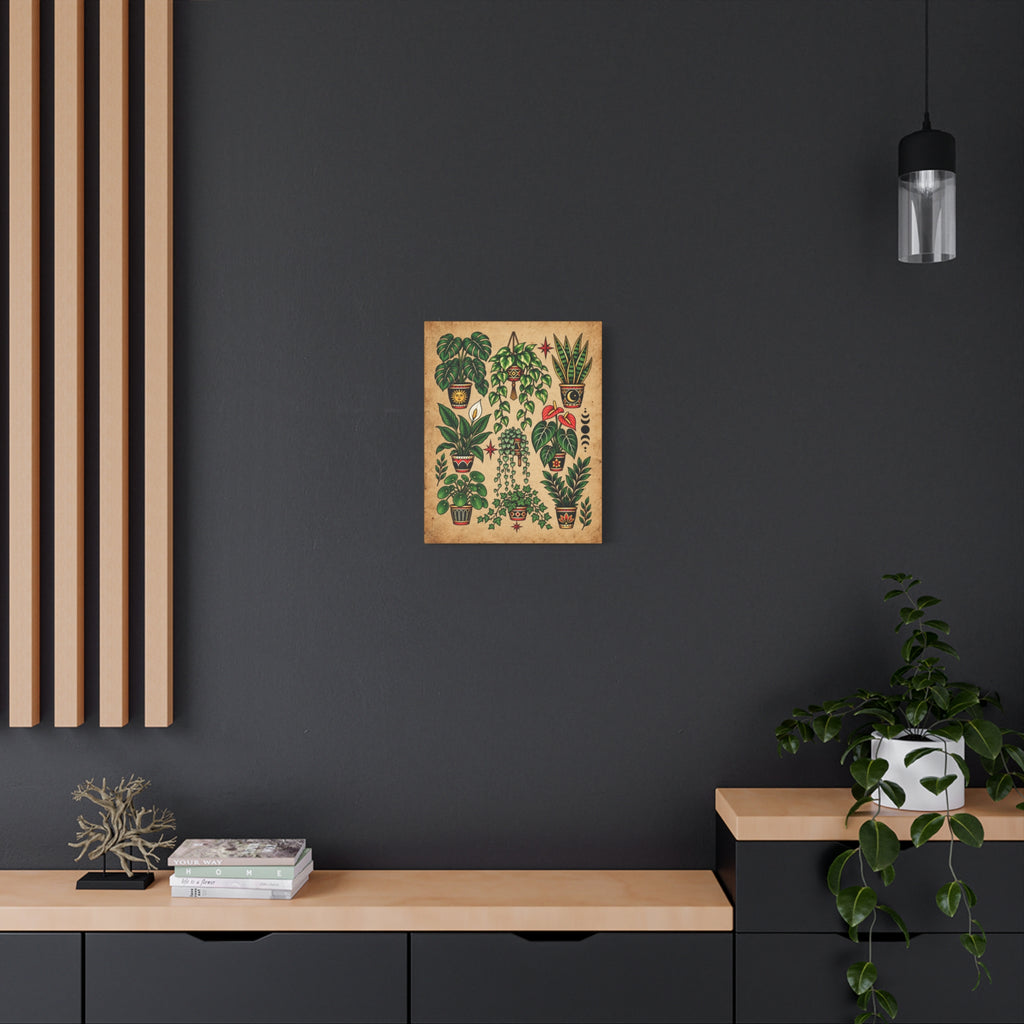 House Plant Botanical Tattoo Flash Canvas Wall Art