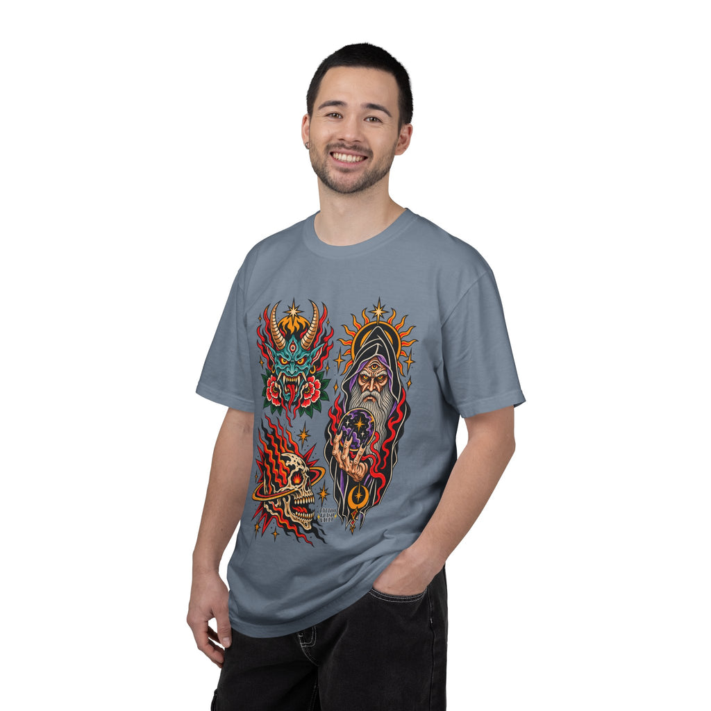 Wizard, Oni and Skull Tattoo Flash T-Shirt