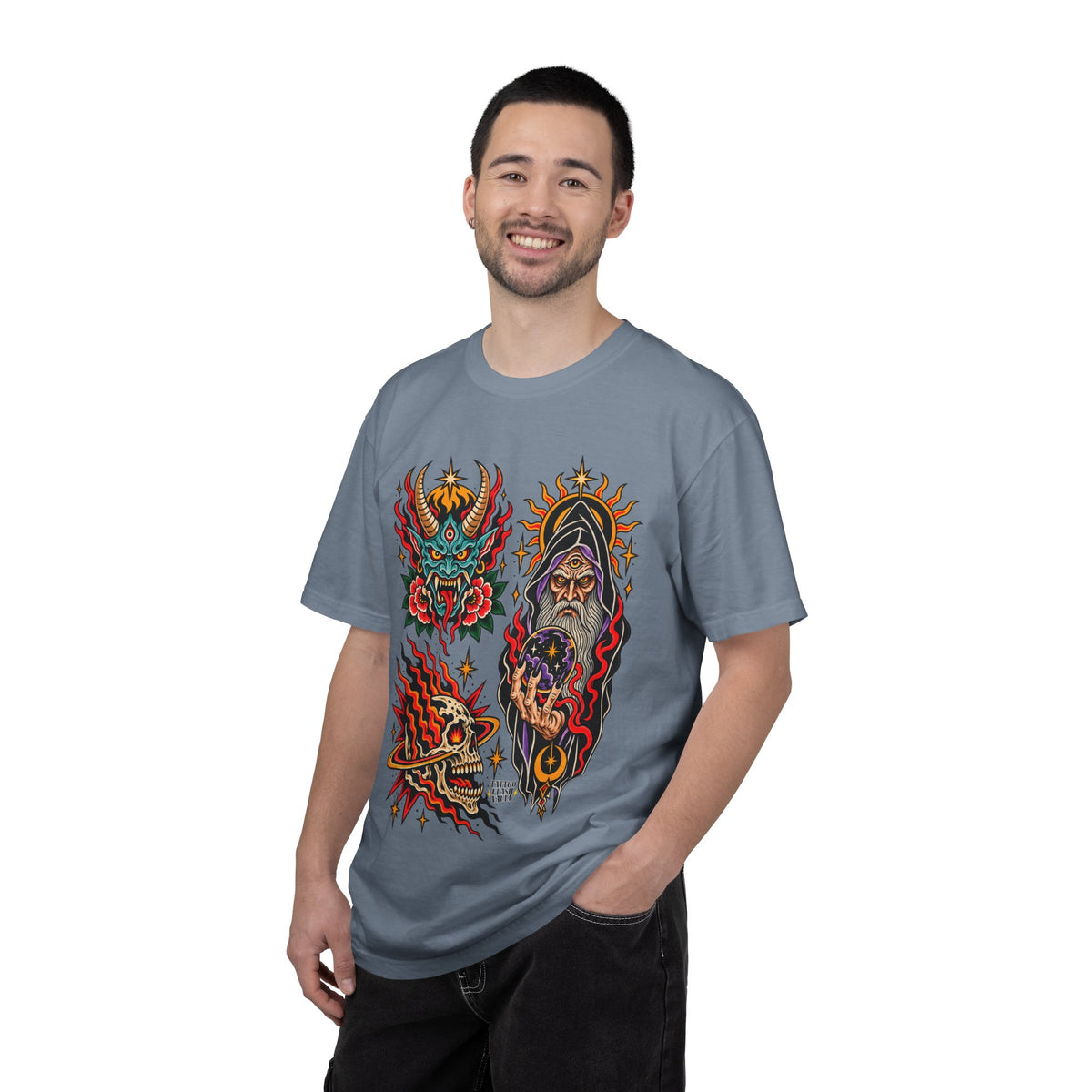 Wizard, Oni and Skull Tattoo Flash T-Shirt