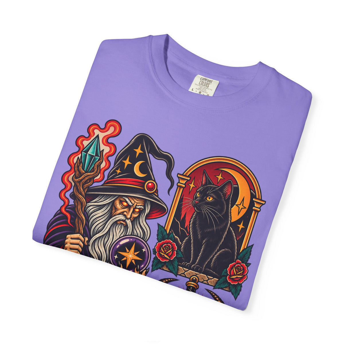 Wizard & Black Cat Tattoo Flash T-Shirt