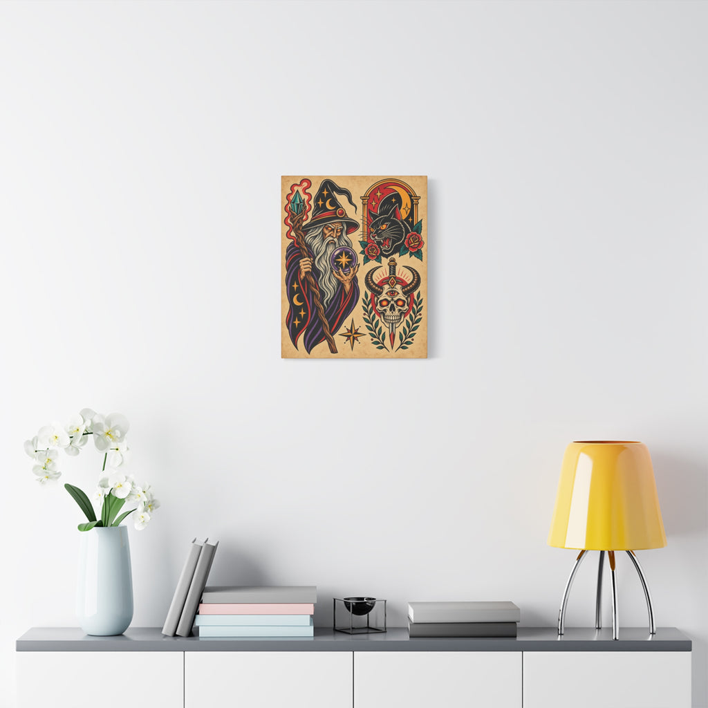 Wizard Tattoo Flash Sheet Canvas Wall Art