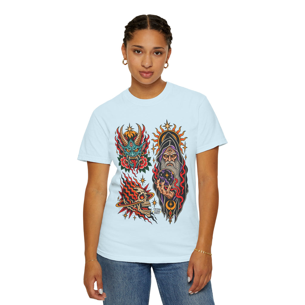 Wizard, Oni and Skull Tattoo Flash T-Shirt