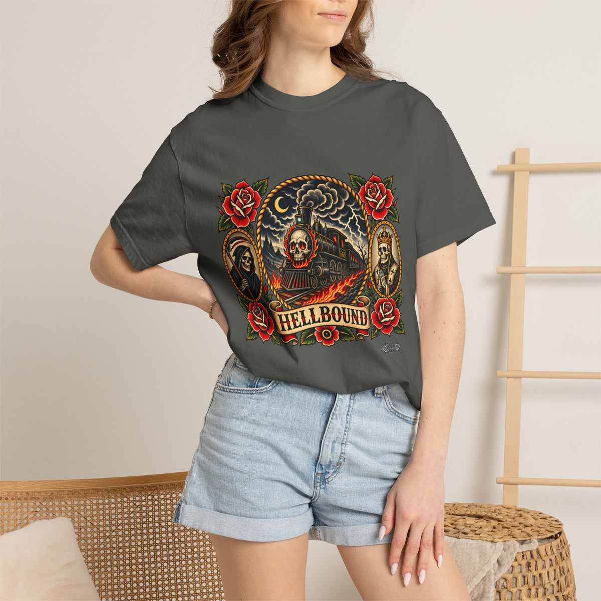 Hellbound Skull Train Tattoo Flash T-Shirt