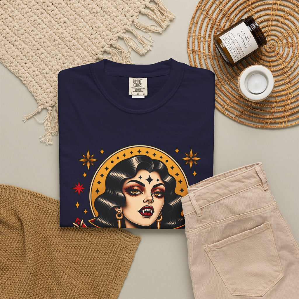 Vampire Woman & Black Cat Tattoo Flash T‑Shirt