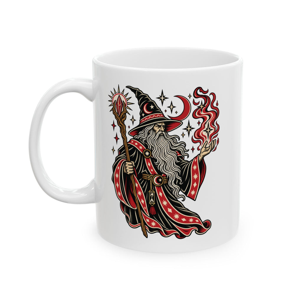 Fire Wizard Tattoo Flash Ceramic Coffee Mug (11oz, 15oz)