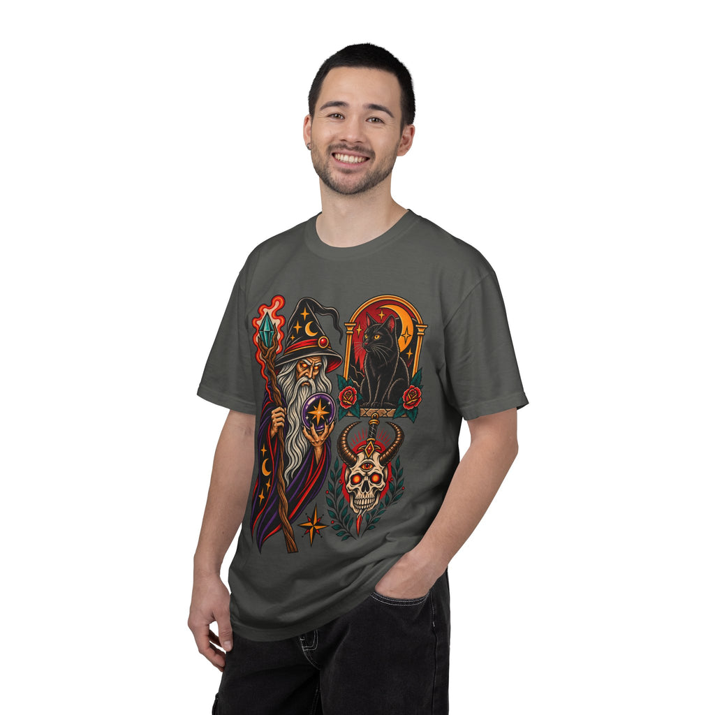 Wizard & Black Cat Tattoo Flash T-Shirt