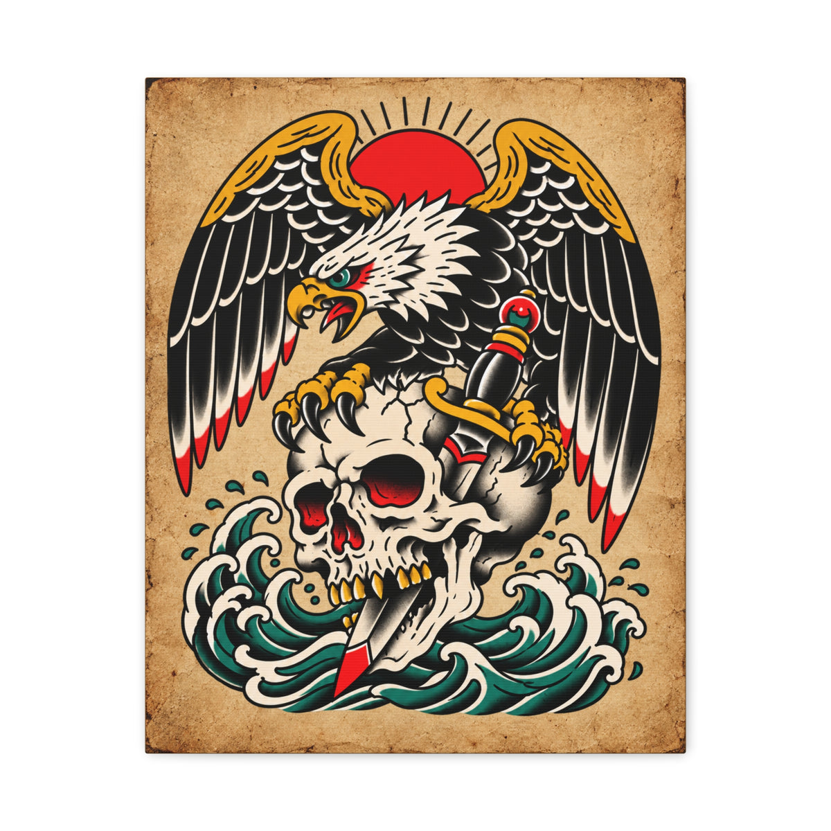 American Traditional Skull & Eagle Tattoo Flash Canvas Wall Art
