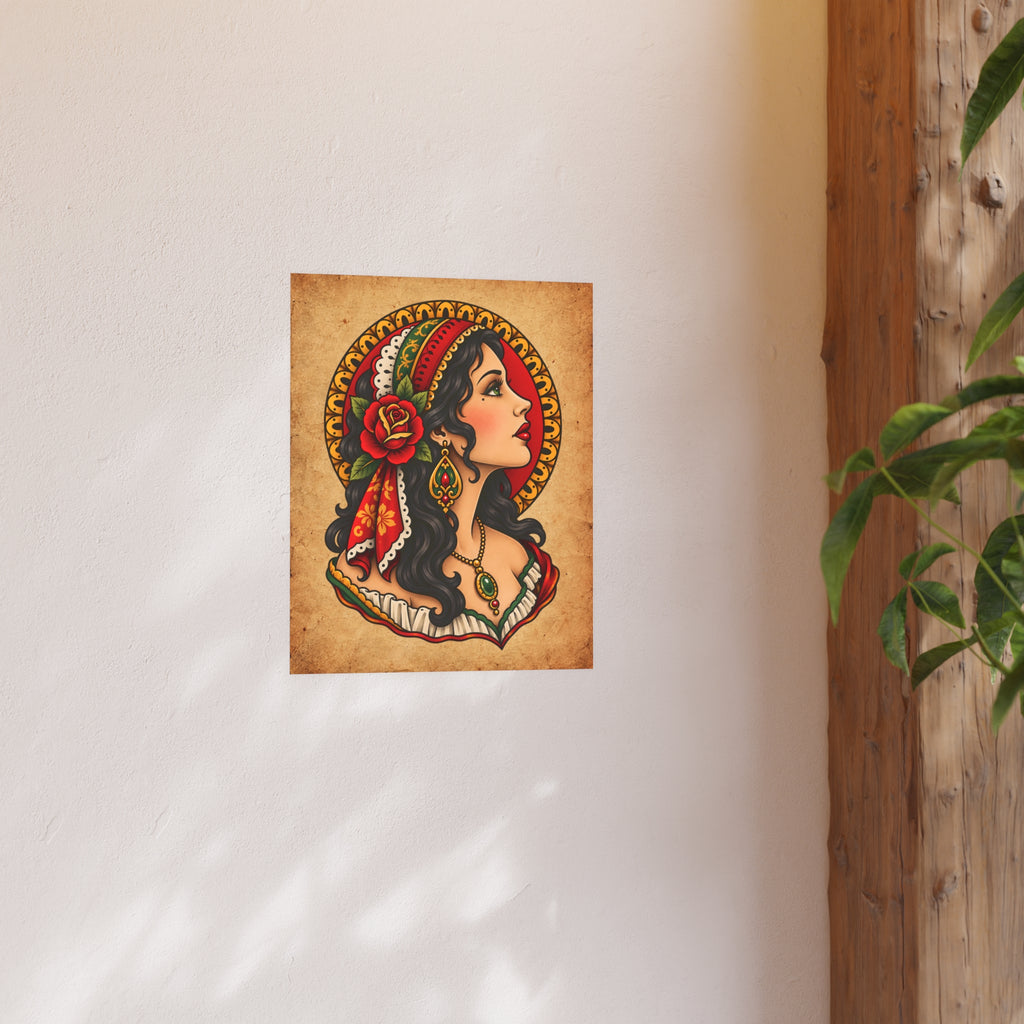 Esmeralda Gypsy Tattoo Flash Art Print (8x10 & 16x20)