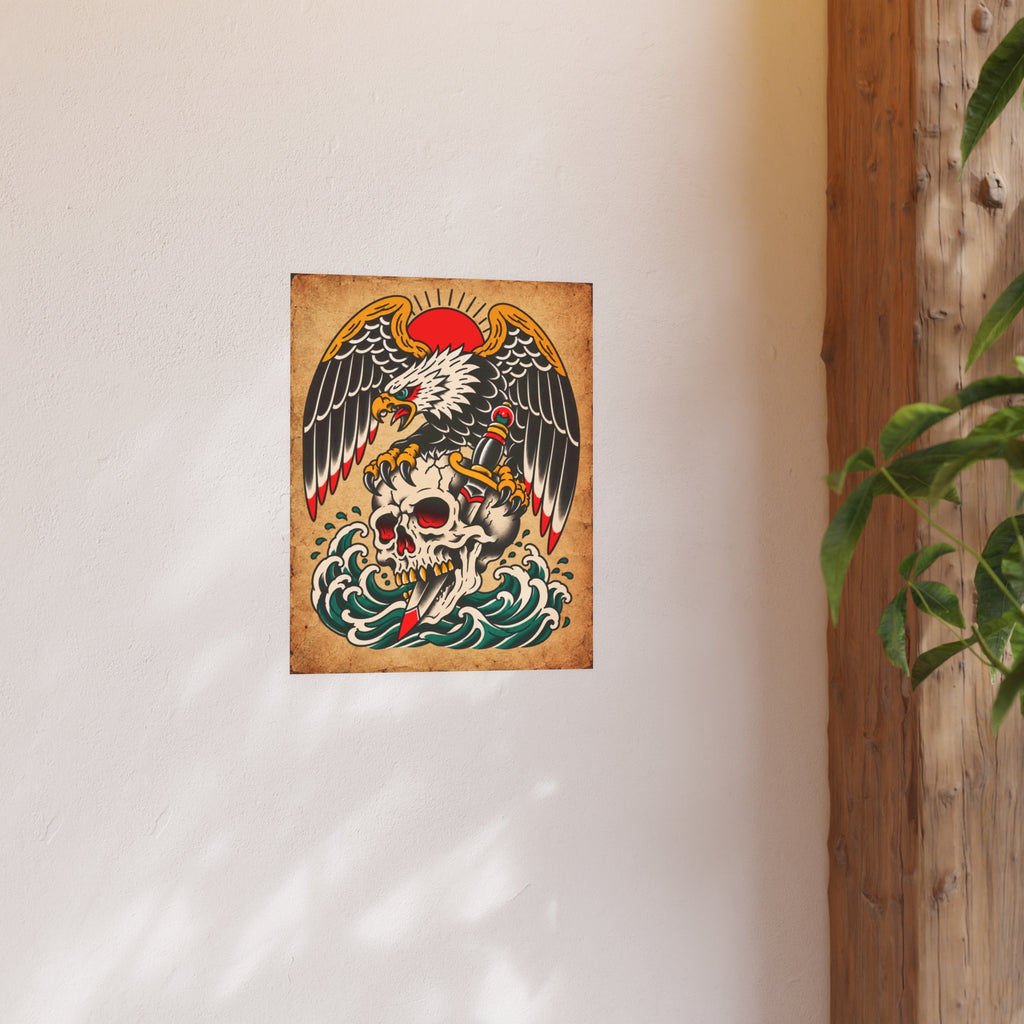 American Traditional Eagle & Skull Tattoo Flash Art Print (8x10 & 16x20)