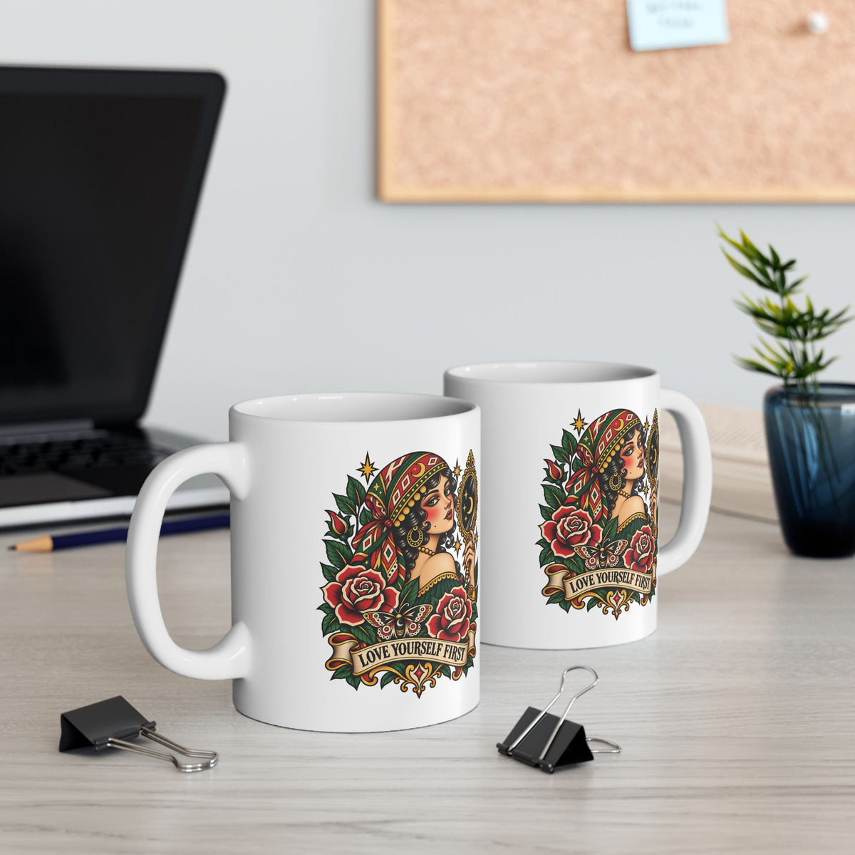 Love Yourself First Gypsy Tattoo Flash Ceramic Coffee Mug (11oz, 15oz)