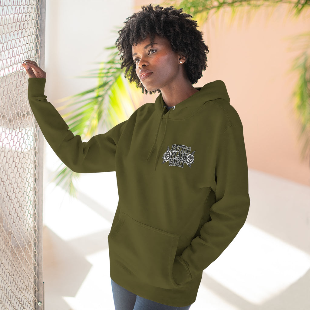 Frog Painter Tattoo Flash Pullover Hoodie (Back Design)