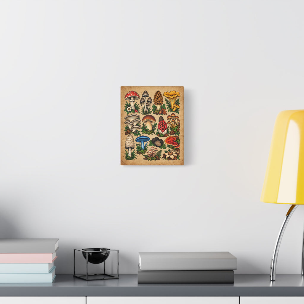 Mushroom Tattoo Flash Sheet Canvas Wall Art
