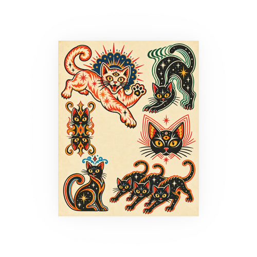Abstract Cats Tattoo Flash Art Print (8x10 & 16x20)
