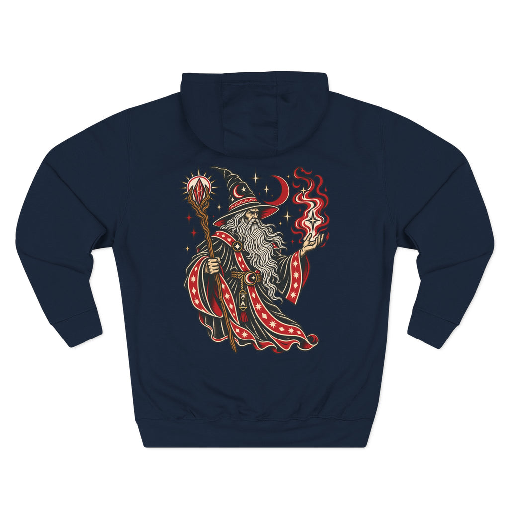 Fire Wizard Tattoo Flash Pullover Hoodie (Back Design)