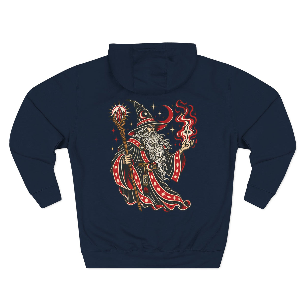 Fire Wizard Tattoo Flash Pullover Hoodie (Back Design)