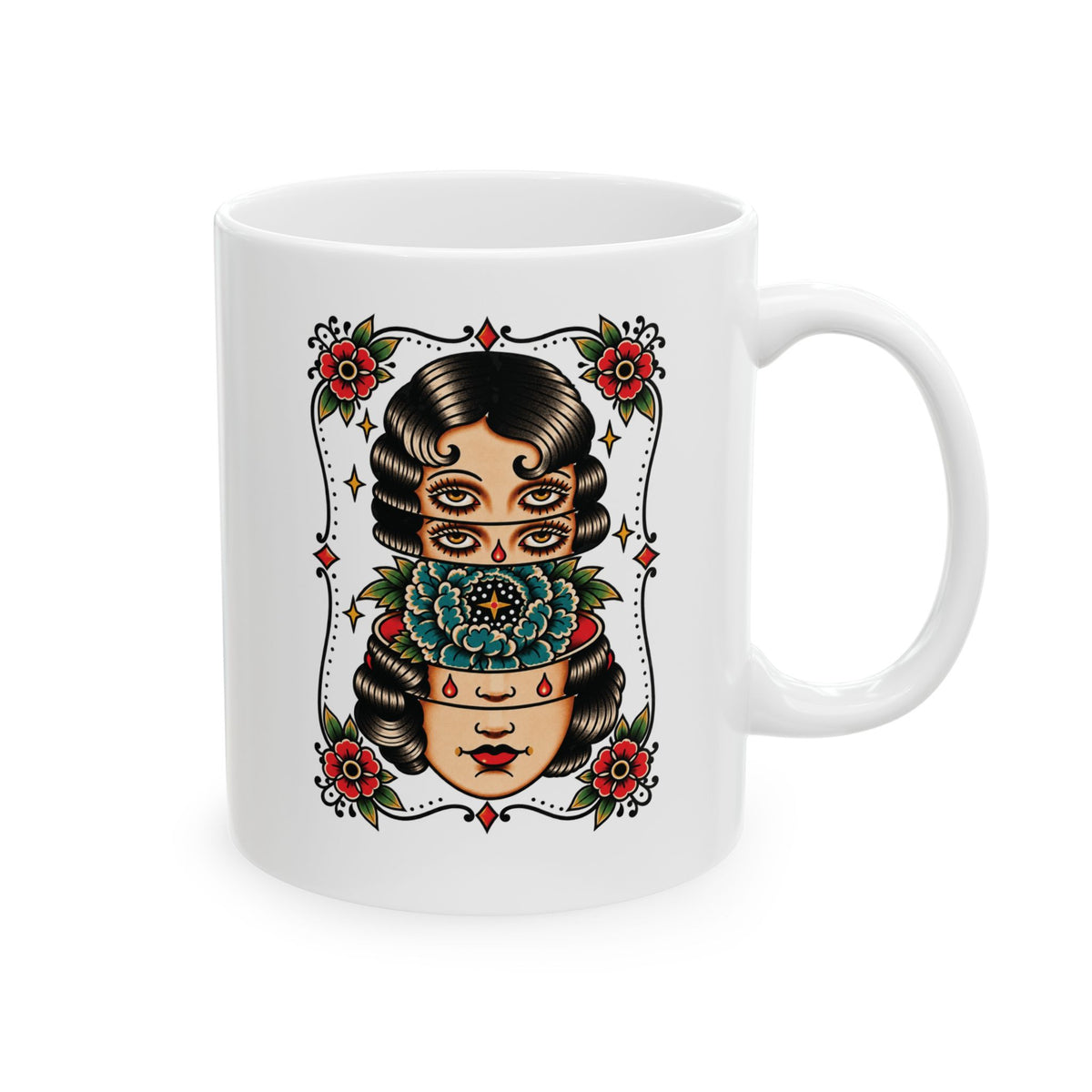 Floral Surreal Woman Tattoo Flash Ceramic Coffee Mug (11oz, 15oz)