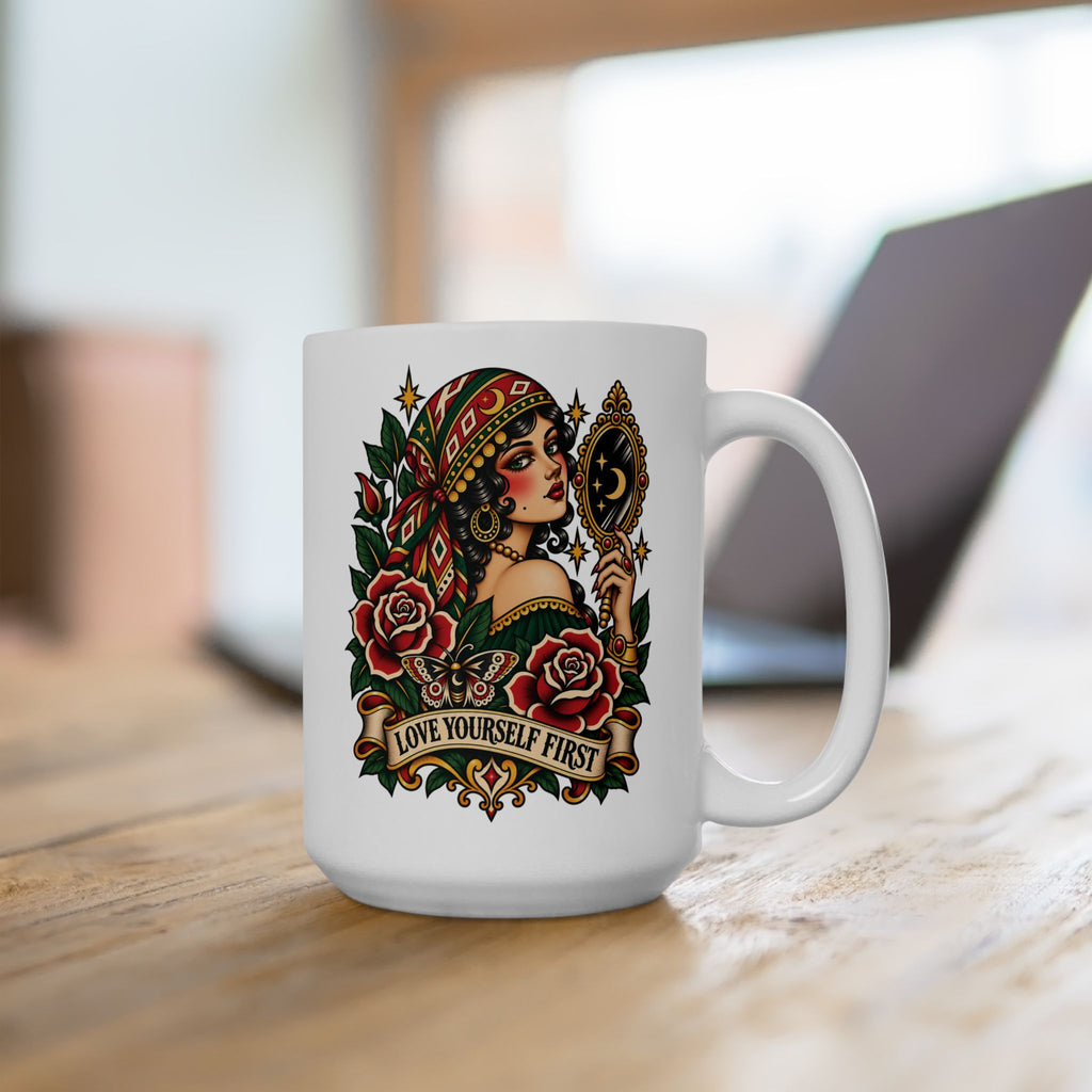 Love Yourself First Gypsy Tattoo Flash Ceramic Coffee Mug (11oz, 15oz)
