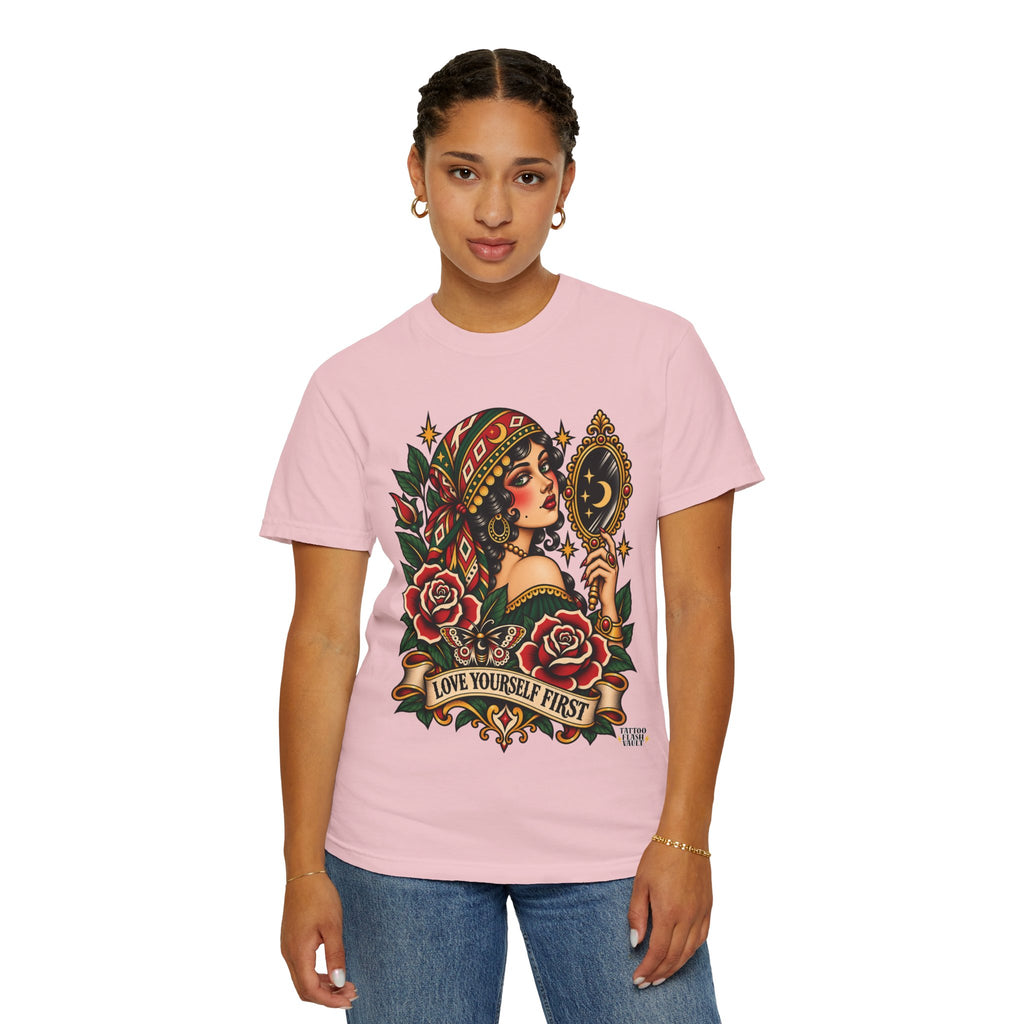Love Yourself First Gypsy Woman Tattoo Flash Sheet T-Shirt