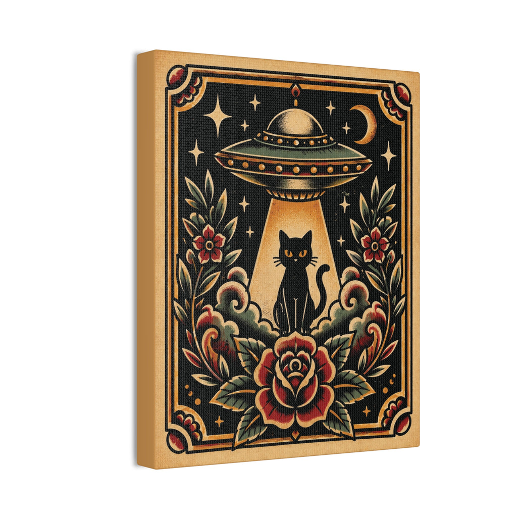 Alien UFO & Black Cat - Canvas Art