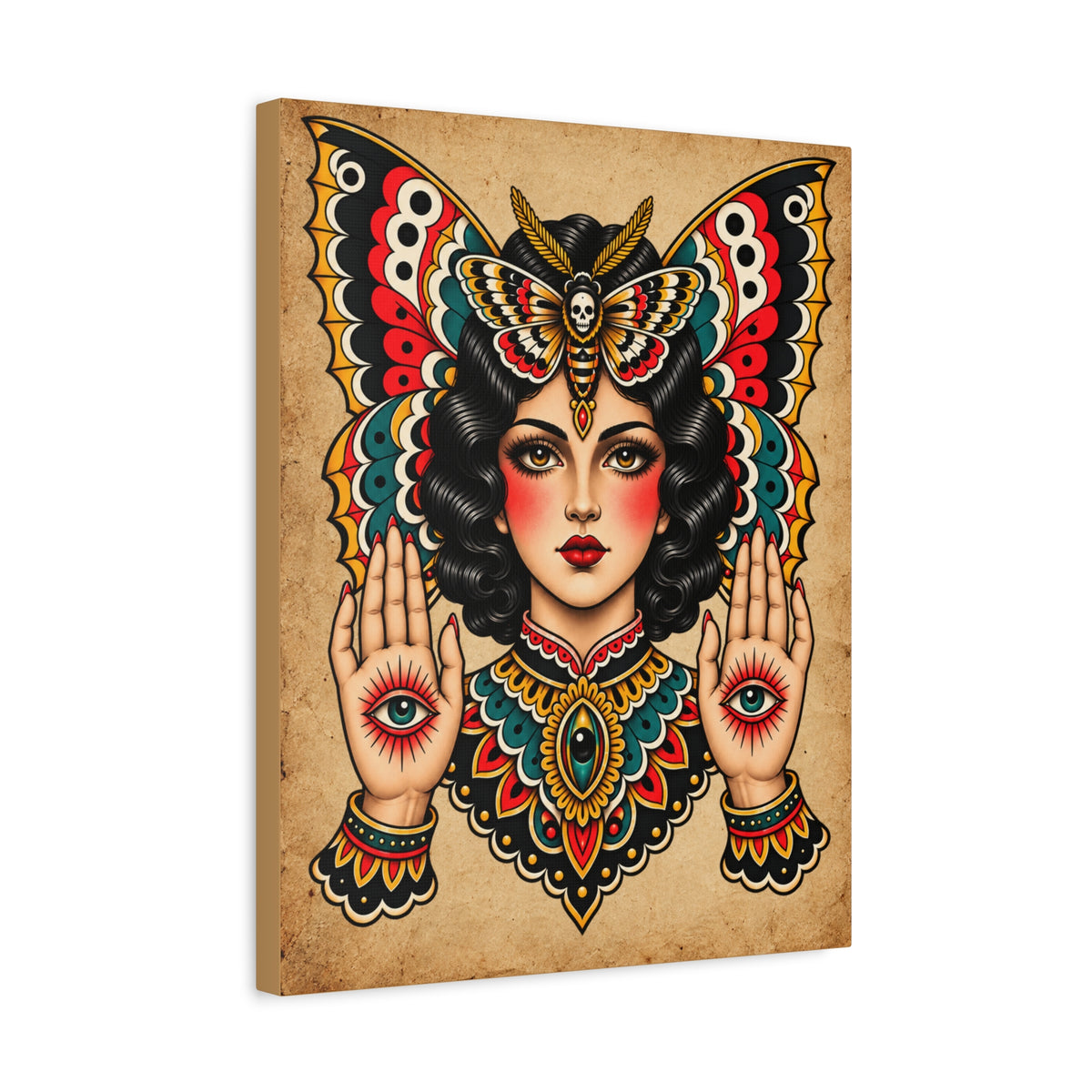 Gypsy Moth Tattoo Flash Canvas Wall Art