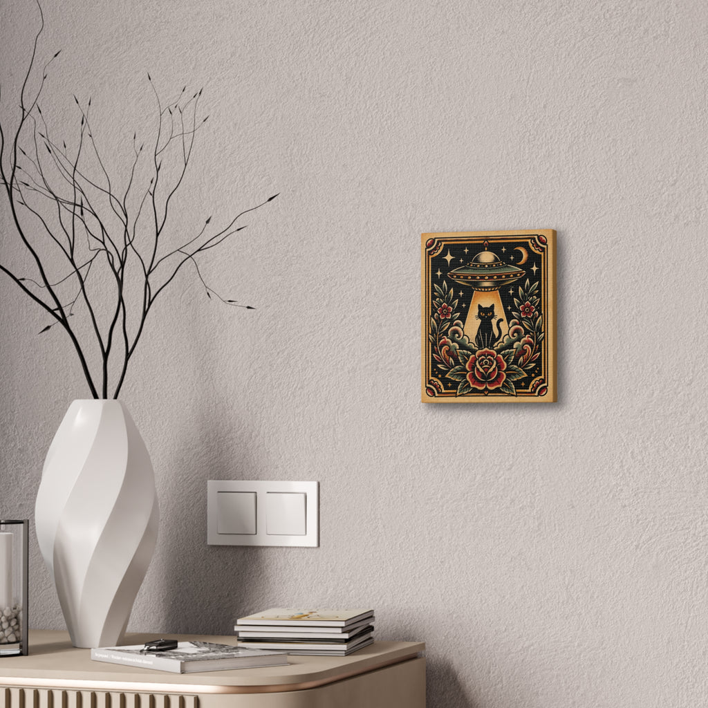 Alien UFO & Black Cat - Canvas Art