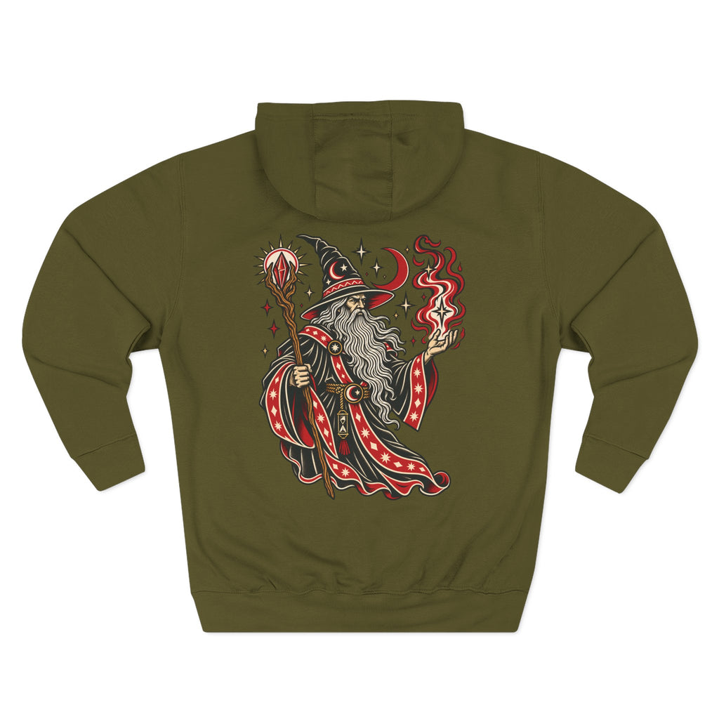 Fire Wizard Tattoo Flash Pullover Hoodie (Back Design)