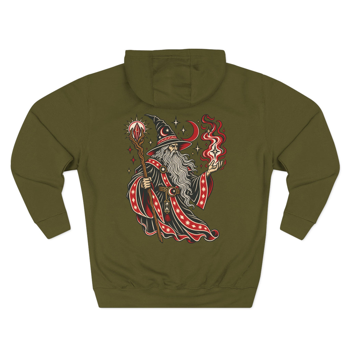 Fire Wizard Tattoo Flash Pullover Hoodie (Back Design)