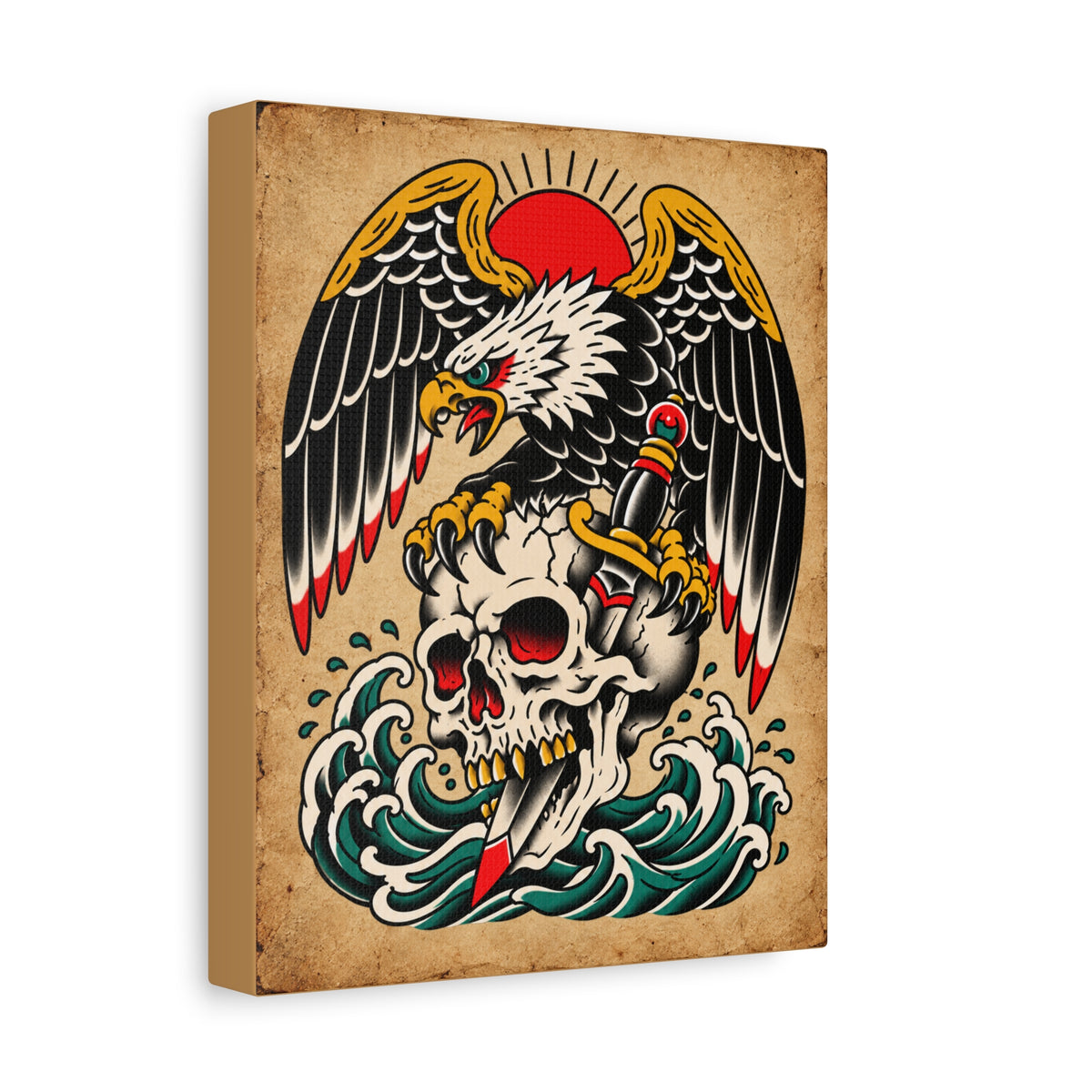 American Traditional Skull & Eagle Tattoo Flash Canvas Wall Art