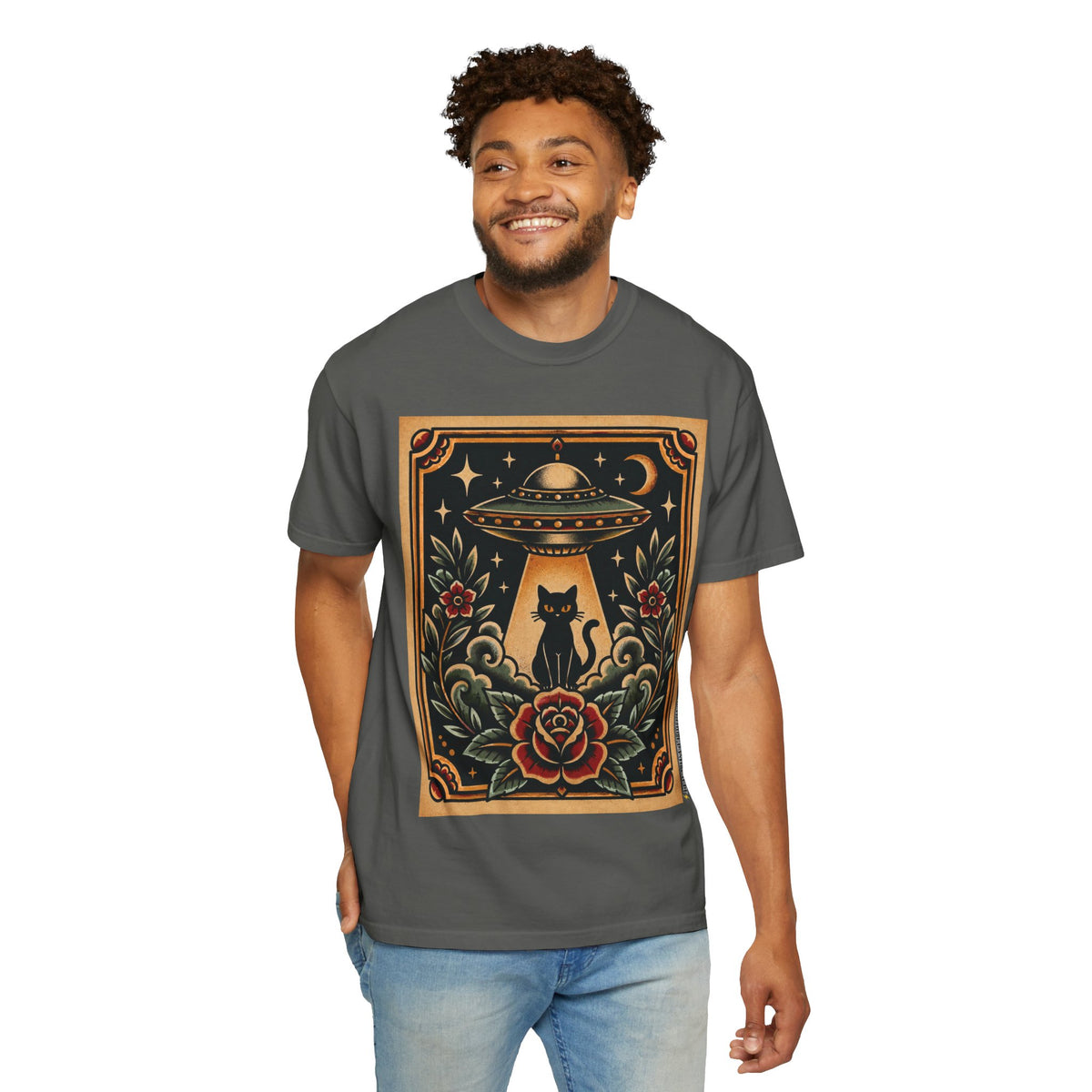 UFO & Black Cat Tattoo Flash Sheet T-Shirt