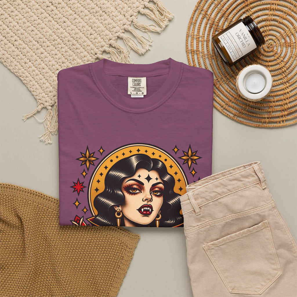 Vampire Woman & Black Cat Tattoo Flash T‑Shirt