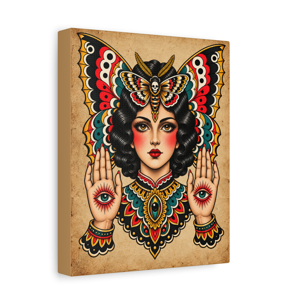 Gypsy Moth Tattoo Flash Canvas Wall Art