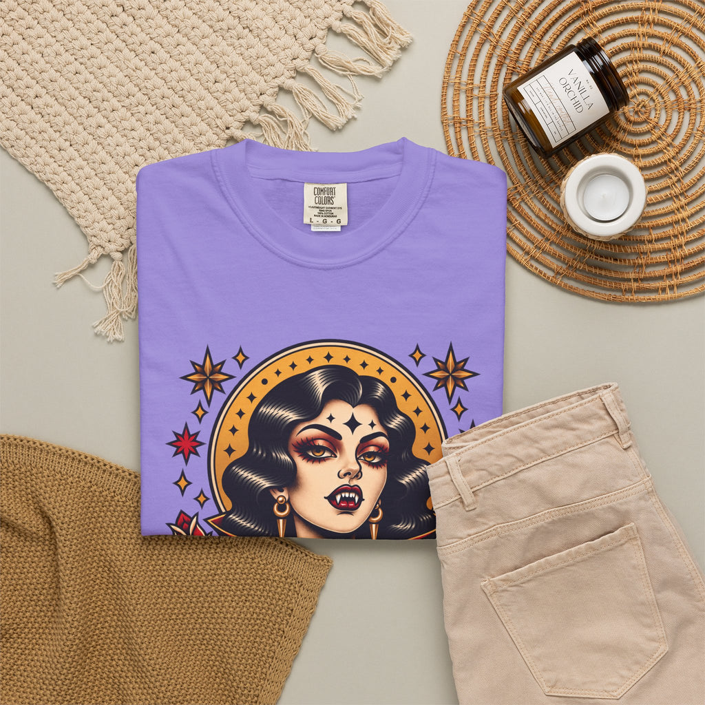 Vampire Woman & Black Cat Tattoo Flash T‑Shirt