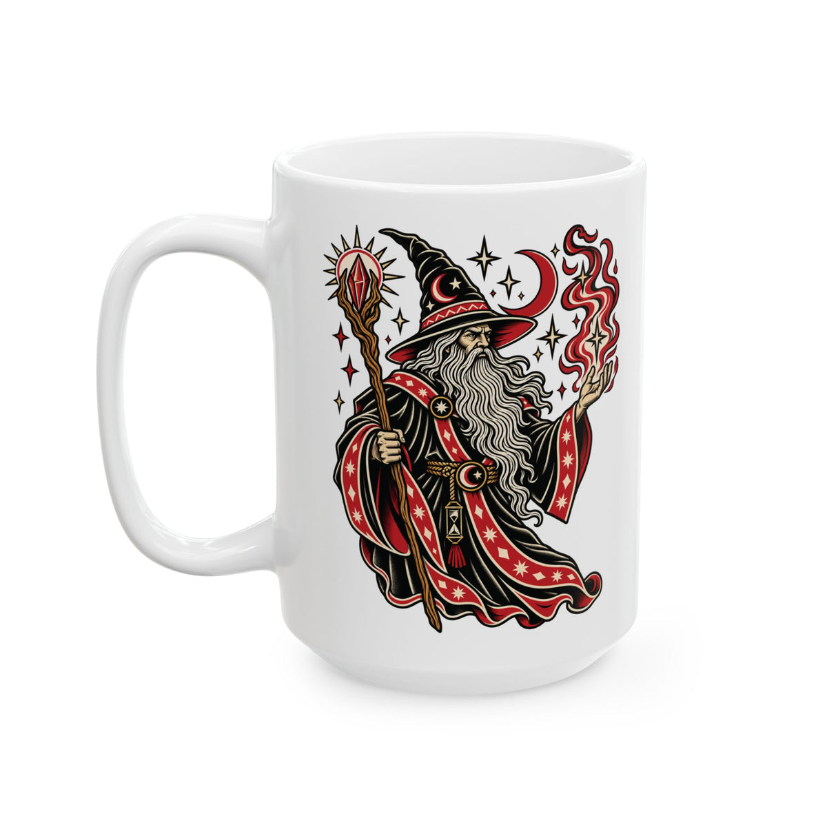 Fire Wizard Tattoo Flash Ceramic Coffee Mug (11oz, 15oz)