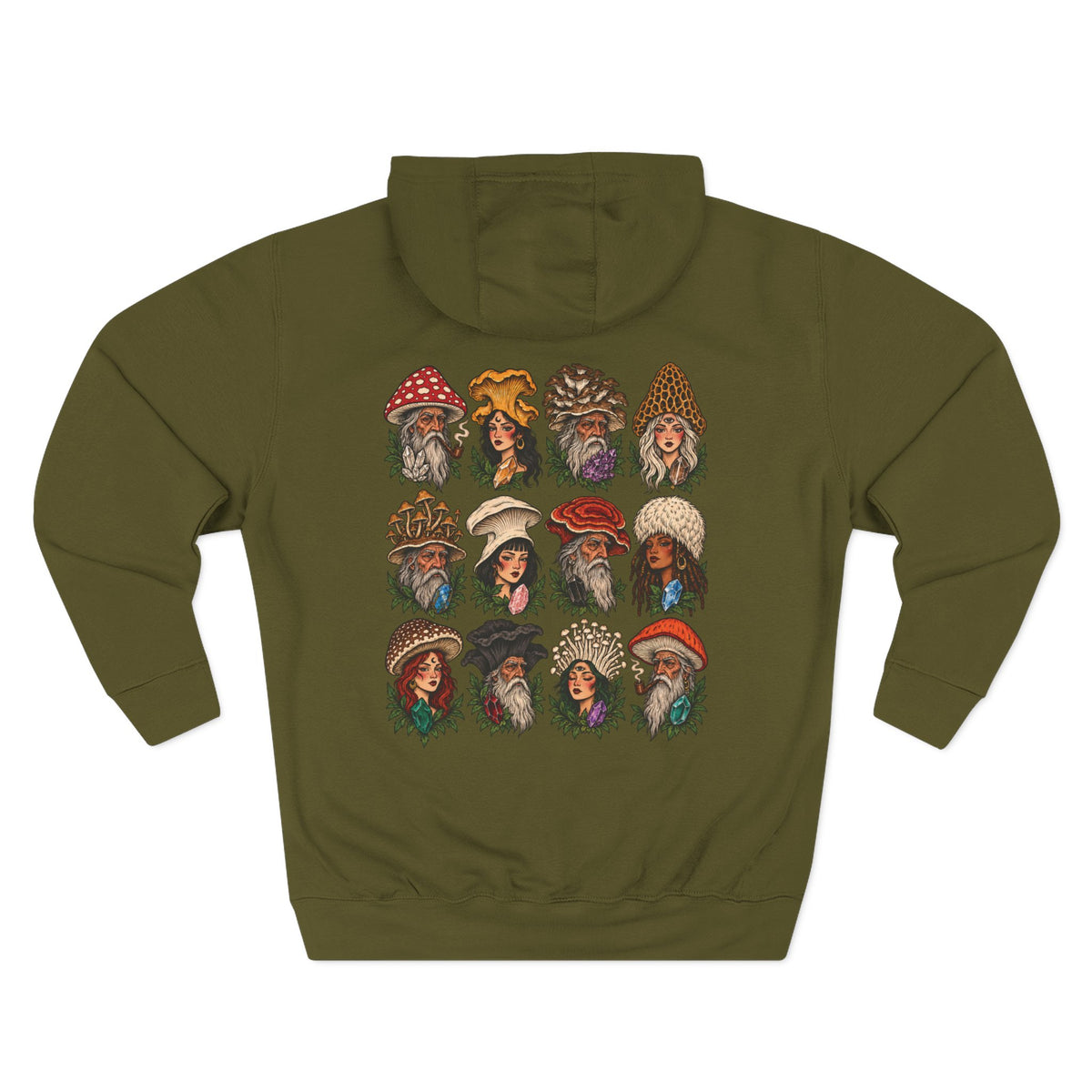 Mushroom Witches & Wizards Tattoo Flash Pullover Hoodie (Back Design)