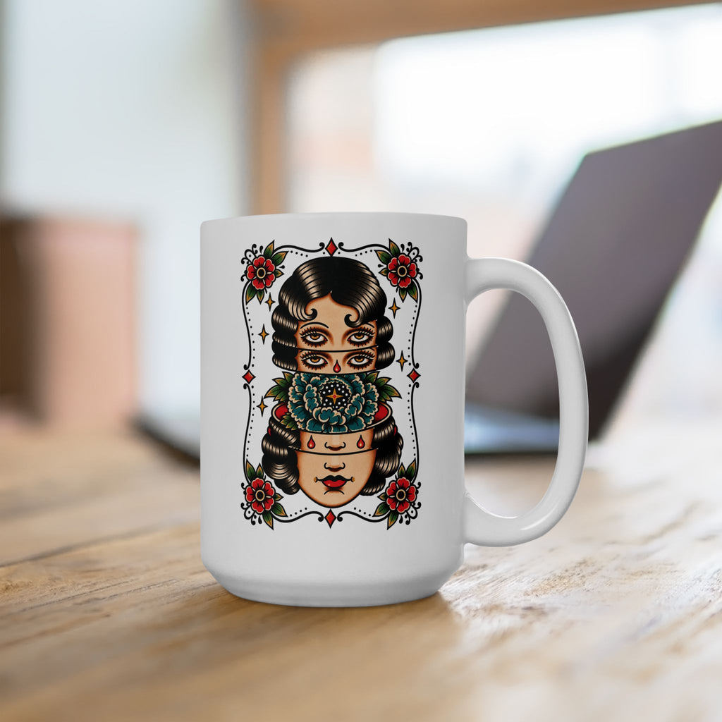 Floral Surreal Woman Tattoo Flash Ceramic Coffee Mug (11oz, 15oz)