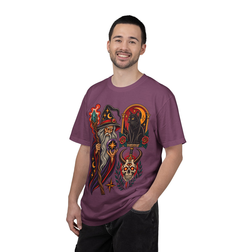 Wizard & Black Cat Tattoo Flash T-Shirt