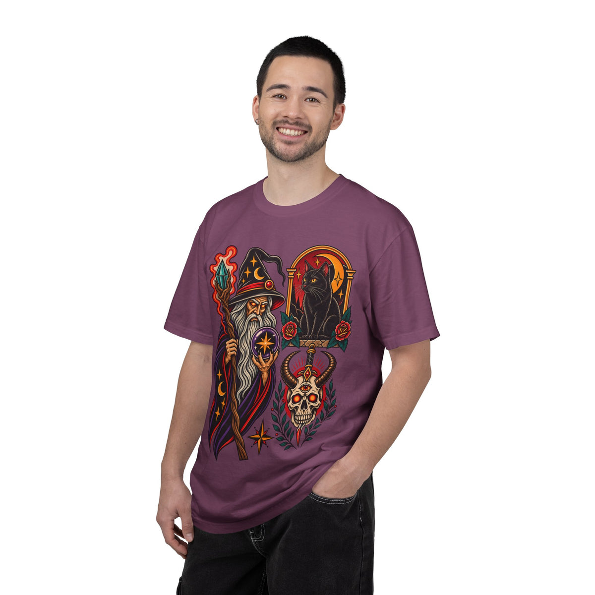 Wizard & Black Cat Tattoo Flash T-Shirt