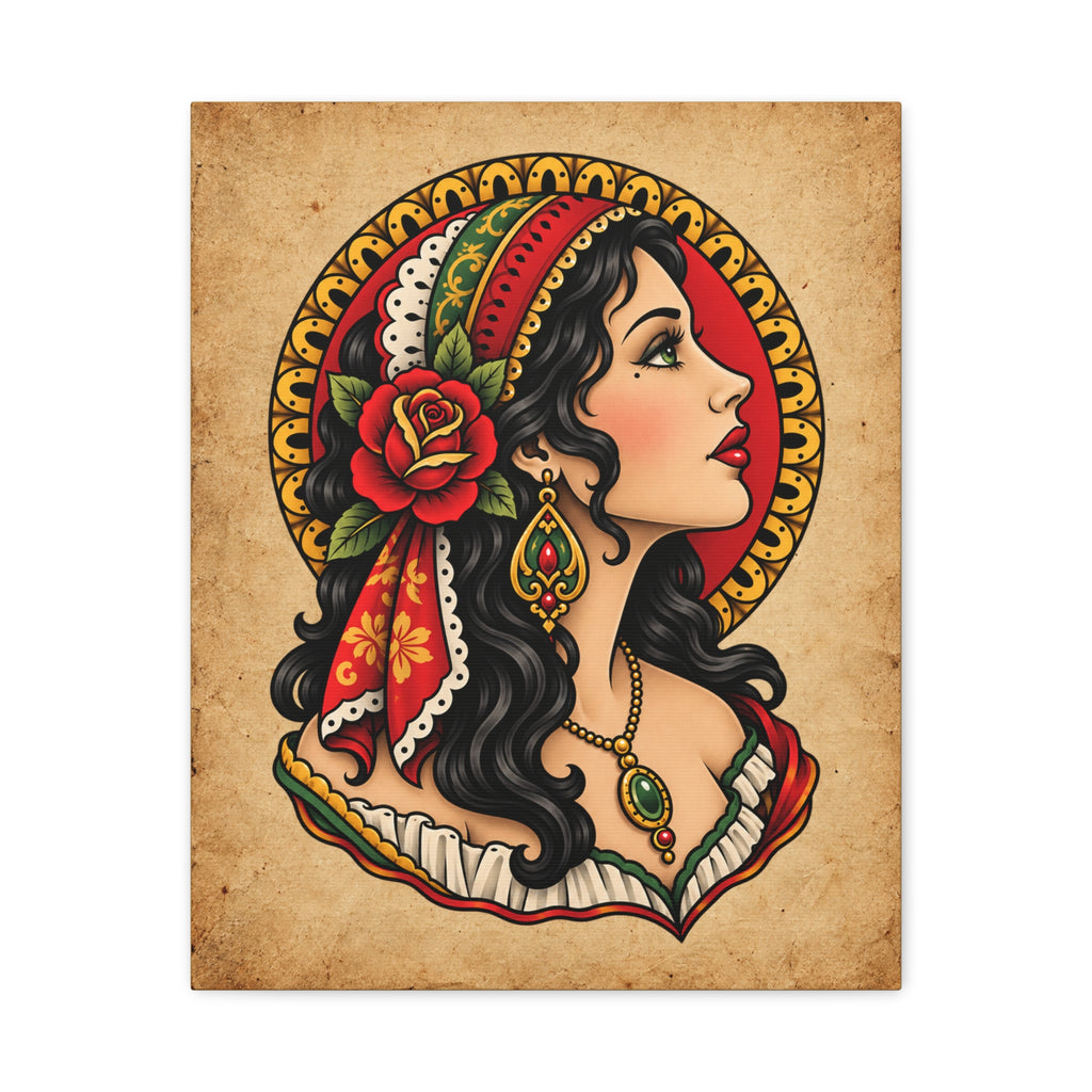 Esmeralda Gypsy Tattoo Flash Canvas Wall Art