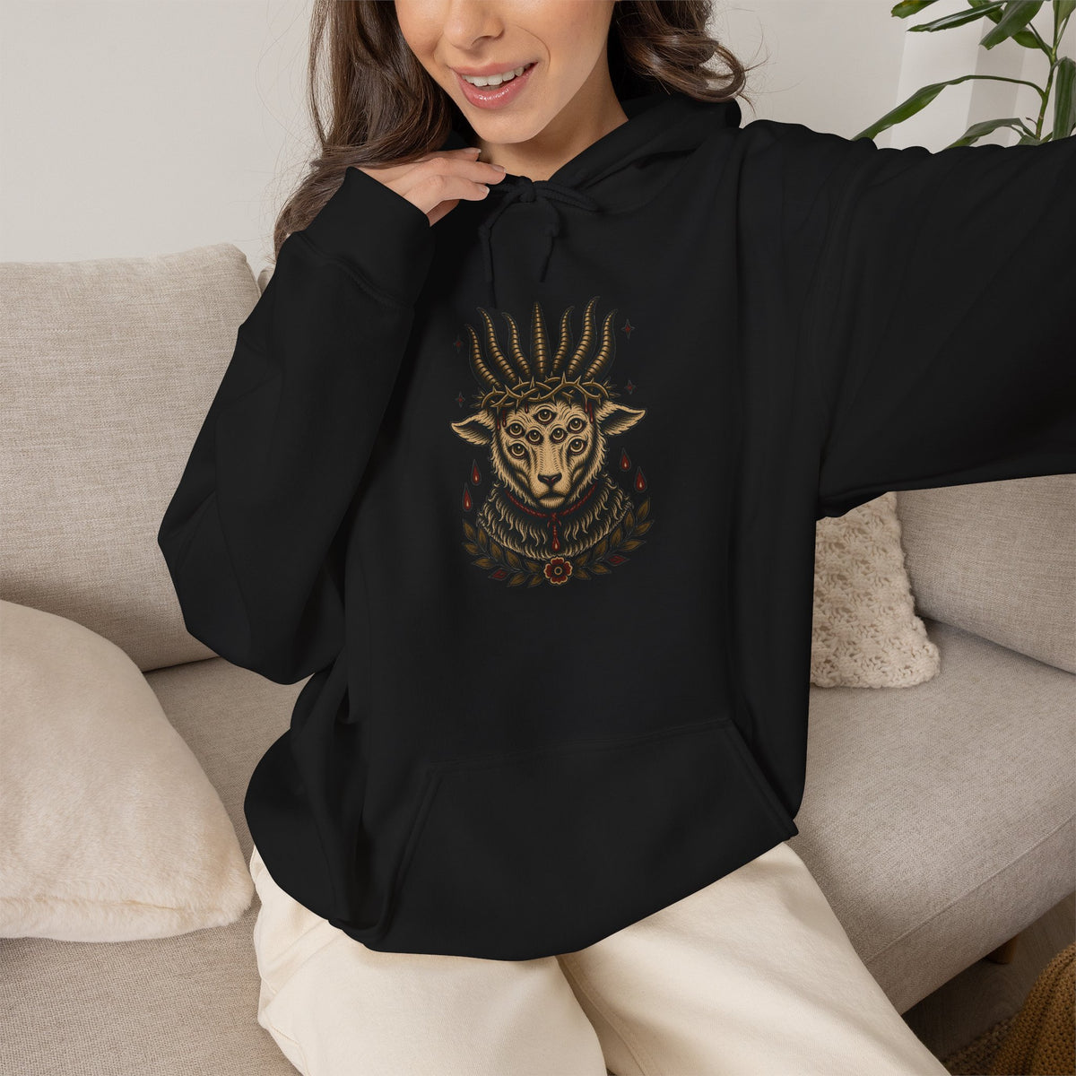 Sacrificial Lamb Hoodie with Revelation 5:6 Scripture Back Print
