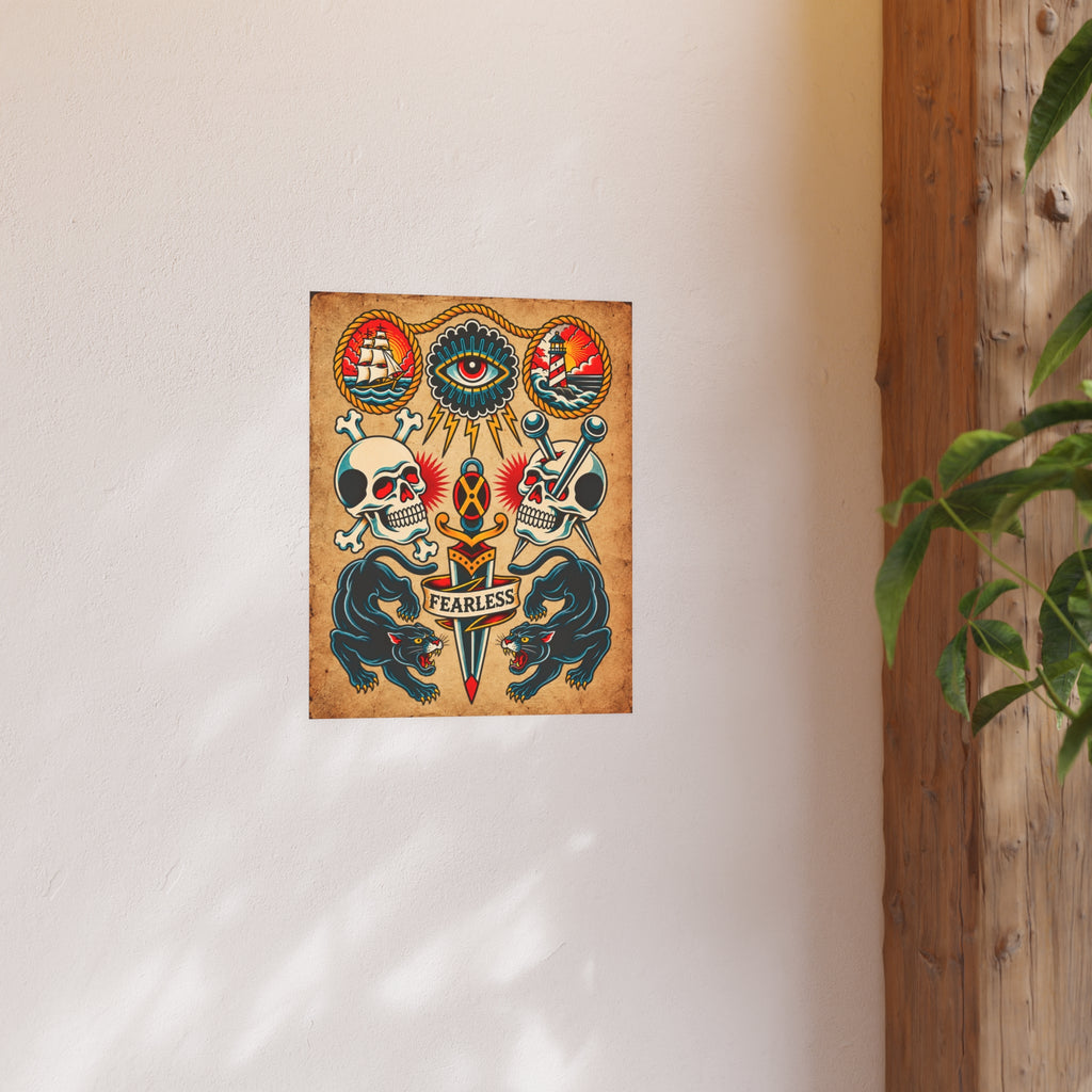 American Traditional Fearless Tattoo Flash Art Print (8x10 & 16x20)