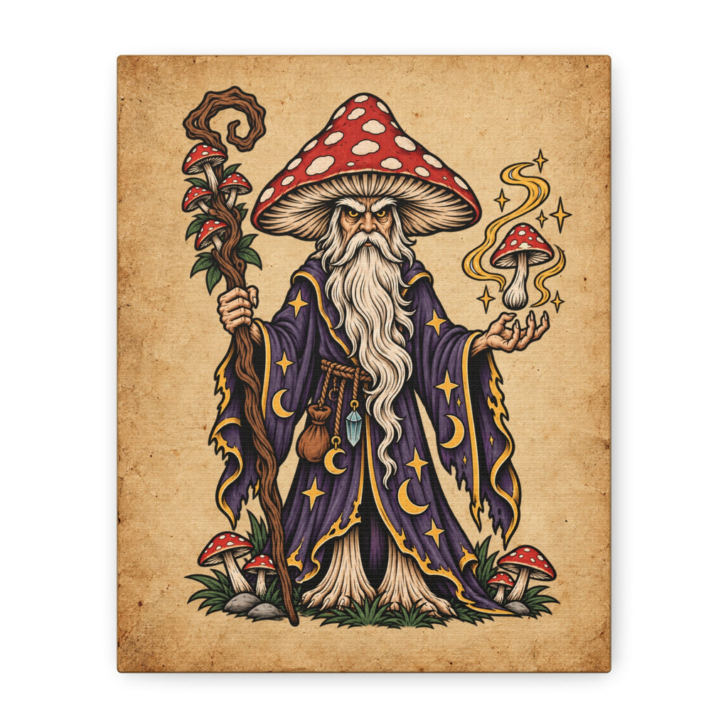 Amanita Mushroom Wizard Tattoo Flash Canvas Wall Art