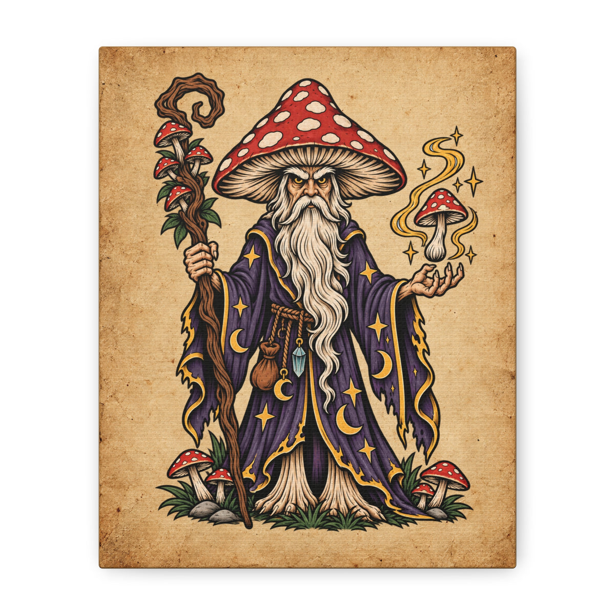 Amanita Mushroom Wizard Tattoo Flash Canvas Wall Art