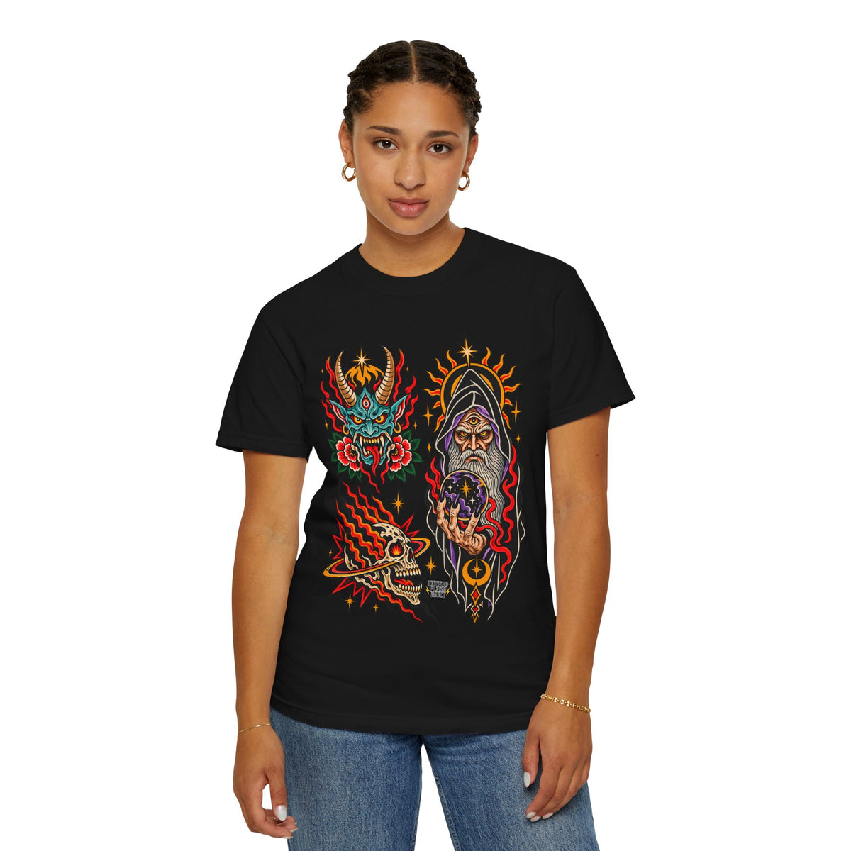 Wizard, Oni and Skull Tattoo Flash T-Shirt