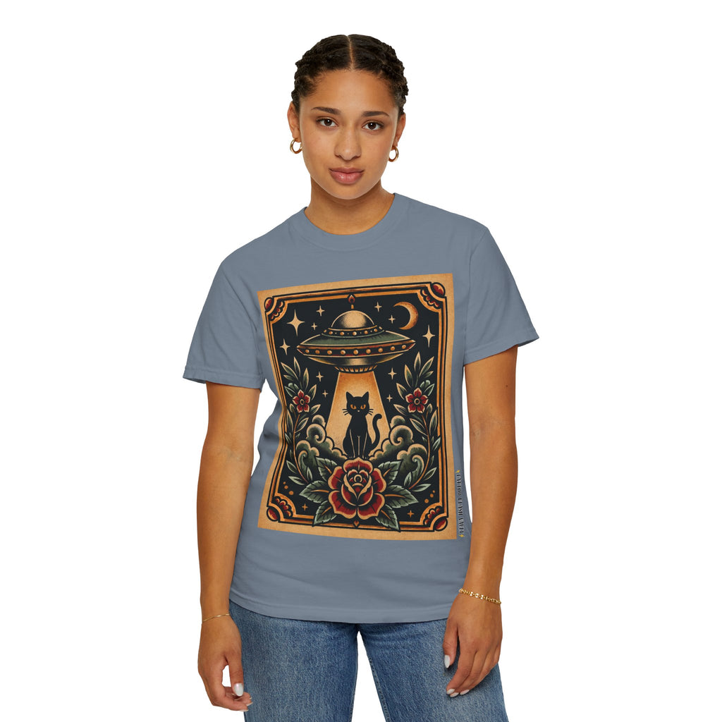 UFO & Black Cat Tattoo Flash Sheet T-Shirt