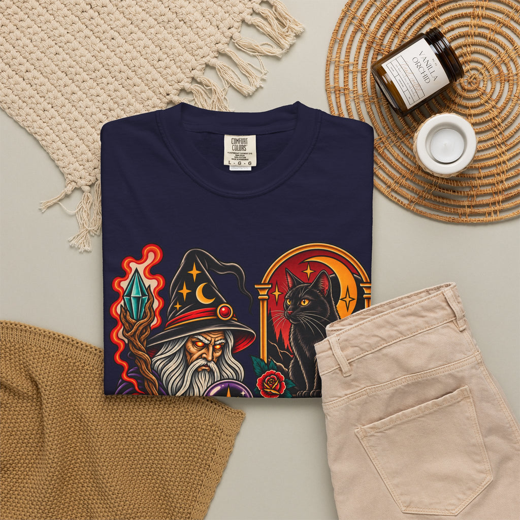 Wizard & Black Cat Tattoo Flash T-Shirt