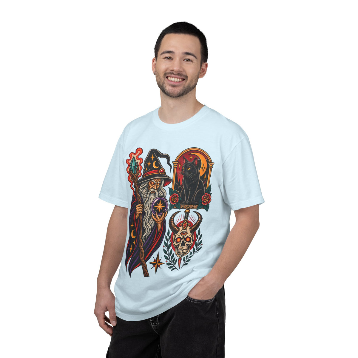 Wizard & Black Cat Tattoo Flash T-Shirt