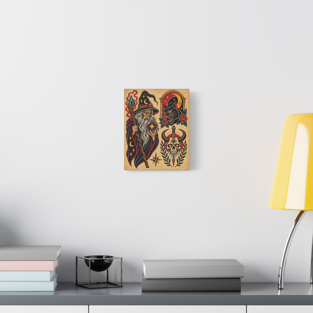 Wizard Tattoo Flash Sheet Canvas Wall Art